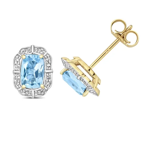 Diamond And Light Swiss Blue Topaz Stud